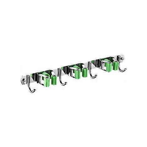 Wandmontierter Besenhalter, Edelstahl-Mopphalter mit 3 Clips und 4 Haken für Küche, Garten, Balkon oder Garage