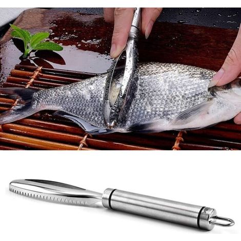Décapant d'écailles de Poisson, Acier Inoxydable Poisson échelle Grattoir Cuisine Fruits De Mer Poissons Skinner Grattoir Nettoyant pour échelles Rapides Peeling-Fei Yu (1/5)