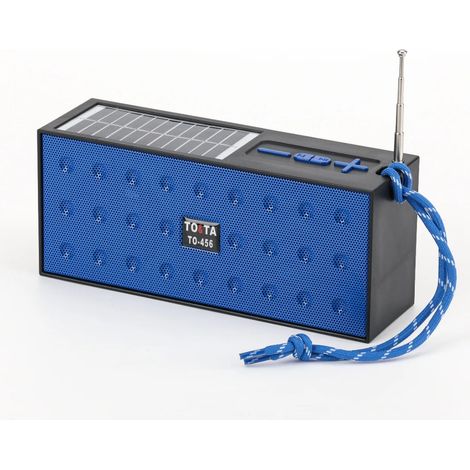 (Bleu) Mini radio FM - Haut-parleur stéréo - Rechargeable à l'énergie solaire - Haut-parleur Bluetooth, avec interface carte TF et USB (1/4)