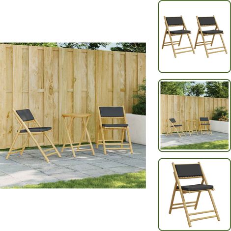 The Living Store Chaises de bistro pliantes lot de 2 coussins gris foncé bambou - Chaise De Jardin - Chaise Bistro - Mobilier De Jardin - Bamboo Furniture - Fauteuil Extérieur (1/5)