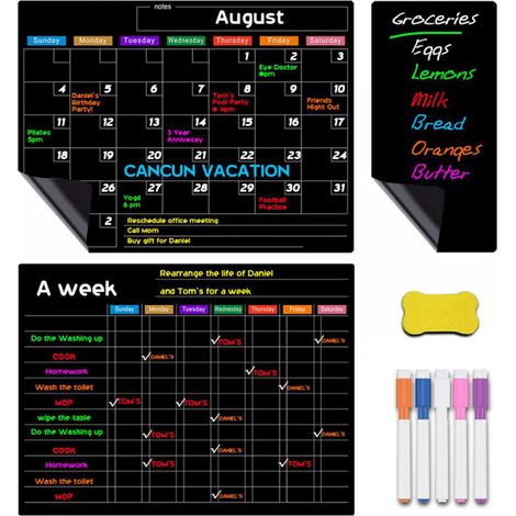 Autocollants magnétiques noirs Daily Lock pour réfrigérateur, notes familiales, mémos, écriture de messages, autocollants pour tableau noir (1/5)