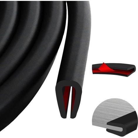 BUNTHAUS Bande de chant en caoutchouc, joint d'étanchéité en caoutchouc auto-adhésif en forme de U, bande de protection de chant de porte (3 mètres, 1,6 mm)