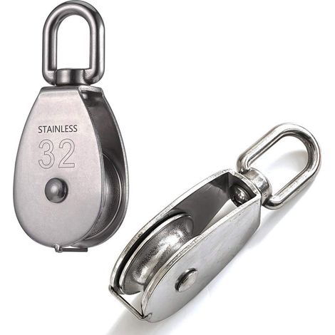 Pulley Block - M32 Stainless Steel Single Swivel Pulley - For Clothesline Drying Rack Tensioner Weight Bar - 2 Pieces (1/5)