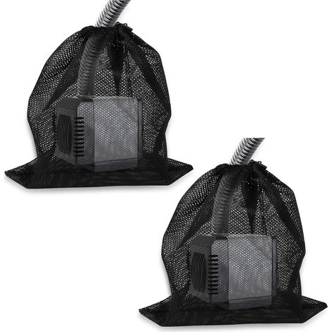Lot de 2 sacs barrières pour pompe, sacs filtrants noirs, sacs en maille pour filtres de bassins d'eau extérieurs (1/5)