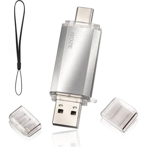 Clé USB 32Go 2.0 2 en 1 Rapide, OTG Clé USB C 32Go 2 en 1 Type C USB 2.0 en Métal, Pen Drive 32GB Flash Drive 32GB pour PC/Smartphones/MacBook Pro(Argent) (1/5)