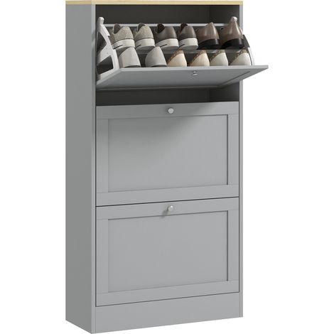 Meuble à chaussures 18 paires, armoire à chaussures avec 3 tiroirs rabattables, étagères réglables, 60x23,5x115cm, gris (1/5)