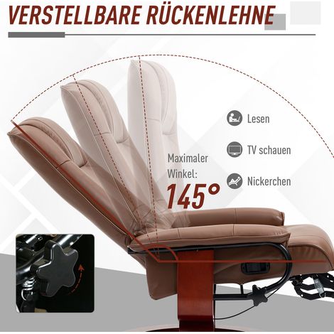 Fauteuil relax inclinable 145°, repose-pieds réglable, similicuir marron, rotatif 360°, charge max 120 kg (1/5)