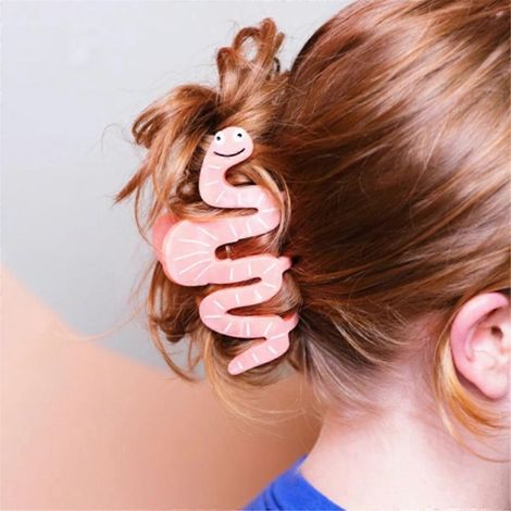 Haarspange mit lächelndem Wurm in Rosa für Frauen und Mädchen (1/5)