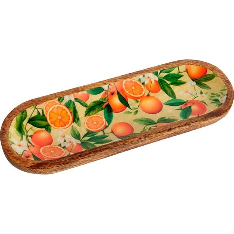 Orangefarbenes Dekotablett aus Holz und Kunstharz, natürlicher Stil (1/5)