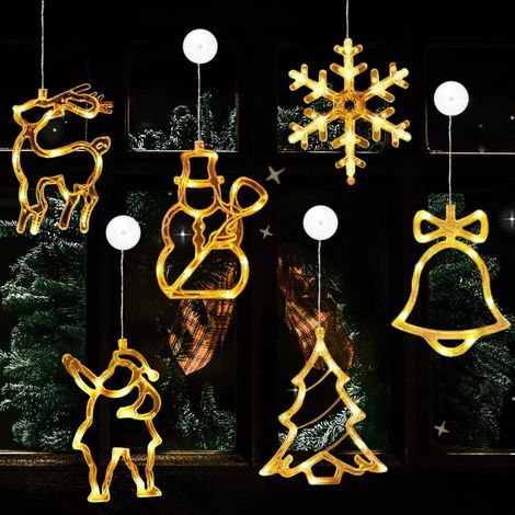 Weihnachts-Fensterlicht, 6 Stück, LED-Saugnapf-Fensterlicht, Weihnachts-Fensterdekorationslichter, 3D-hängende Weihnachtsbeleuchtung, LED-Weihnachts-hängende Fensterdekoration (1/5)