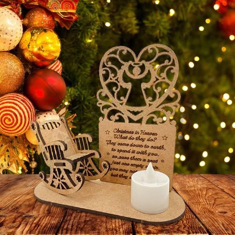 Ornements en bois de bougie de souvenir de Noël, chaise berçante de Noël paradis avec bougie chauffe-plat à LED, pour commémorer les décorations de bureau de Noël de vos proches (1/5)