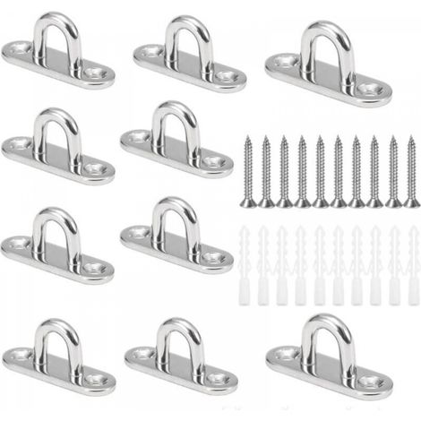 10 Pcs M5 Crochets de Plafond en Forme U Acier Inoxydable 304 Base 15 x 45mm Support Mural Plaques à Oeil pour Fixer Les Cordons sur Bateau Yoga ou Suspendre Les Lustres de Plafond (1/5)