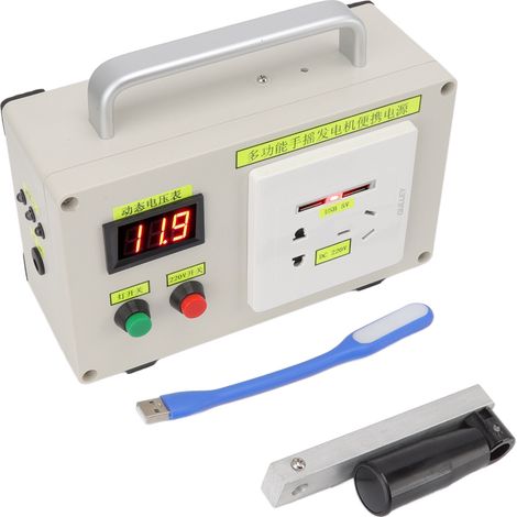 Generador manual, USB de 5 V, batería de litio, interruptor LED, para camping. (1/5)