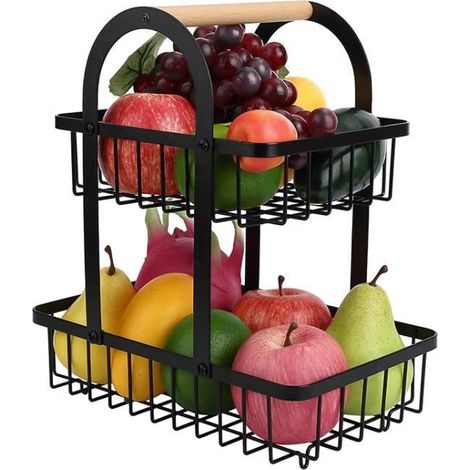 Corbeille à fruits double couche, support à fruits double couche, corbeille à fruits amovible, noir