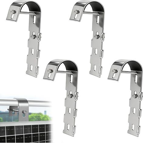 Lot De 4 Crochets De Support De Panneau Solaire: Crochets De Fixation Pour Panneau Solaire, Solaire Crochet De Toit Panneaus Pour Fixation Balustrade, Balcon, Sans Perçage (Argent) (1/5)