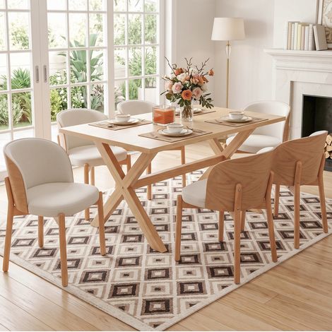 Juego de 6 sillas de comedor 57x49x74 cm de madera y lino, natural - MEUBLIV (1/5)
