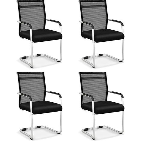 Piétement Luge Métal Assise Confortable et Ergonomique Lot de 4 Chaises de Bureau pour Visiteur et Réunion Noir (1/5)