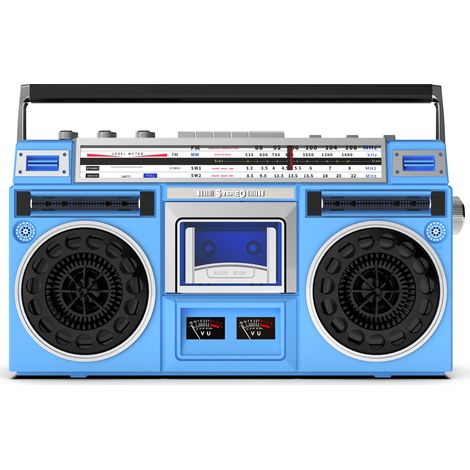 Radio lecteur de cassettes rétro, lecteur CD rétro classique des années 80 Boombox, Boombox de cassette AM/FM, Bleu (1/5)