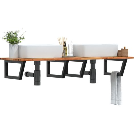 Estante de lavabo de pared acero y madera maciza de acacia