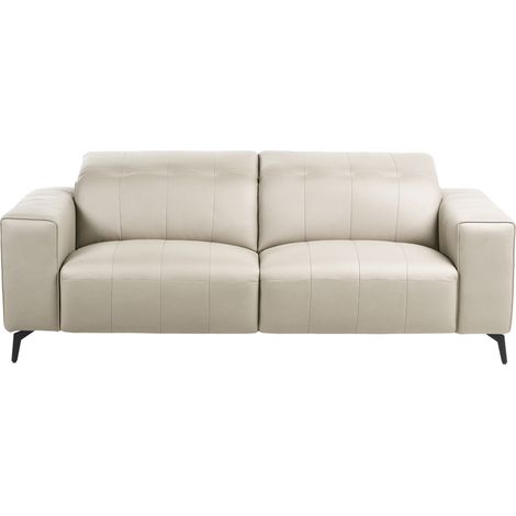 Sofá 3 plazas de tela moderno con reposacabezas ajustable y patas de metal beige claro Ommel