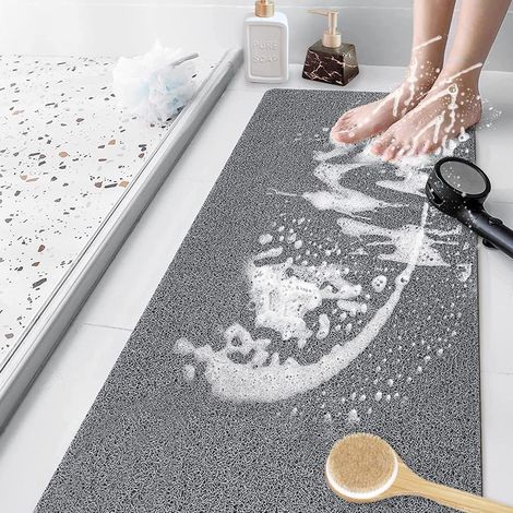 Tapis de bain en PVC, 40 x 80 cm, antidérapant, doux et confortable, pour baignoires, séchage rapide, avec trous de drainage, massage (gris) (1/5)