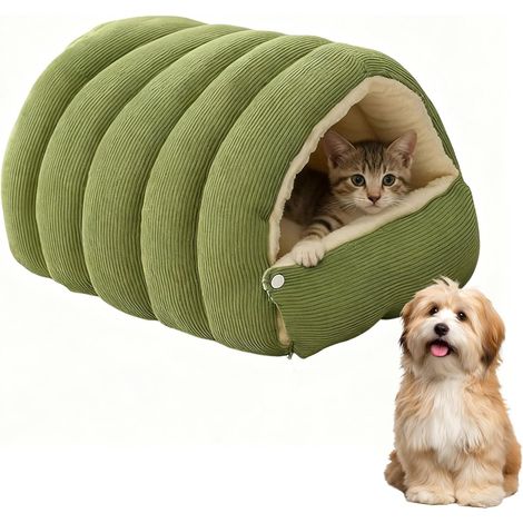 Cuccia per gatti e cani di piccola taglia, cuccia per gatti rivestita in caldo peluche con cuscino rimovibile, cuccia da interno morbida e rilassante (verde, M) (1/5)