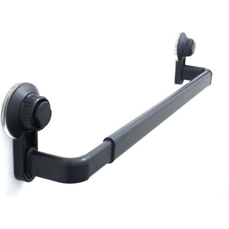 Porte Serviettes Salle de Bains, Noir Barres Porte Serviettes Mural Adhesif pour Douche et Cuisine, Étanche Barres Porte avec Crochet (52- 82cm),--