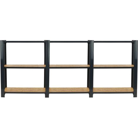 OFFICLICK Étagère 3 étagères en métal sans vis (100x240x30cm) ANTHRACITE ET OSB (1/5)