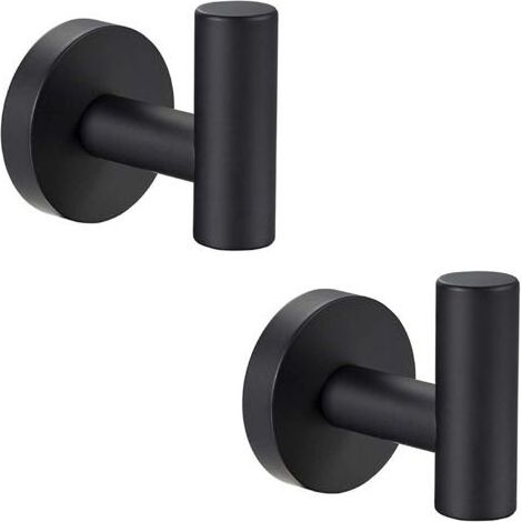 Lot de 2 crochets pour serviette de salle de bain avec vis en métal noir mat Crochet pour peignoir en acier inoxydable SUS 304 Heavy Duty Cintre de porte Serviette Robe Vêtements Placard Crochet épong (1/5)