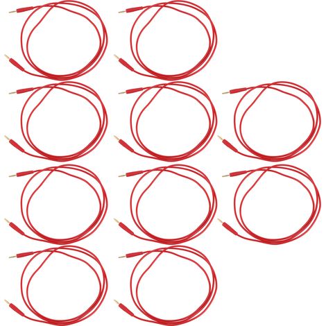 Lot de 10 câbles de test banane mâle-mâle soudés, fil rouge 0,44mm² pour usage domestique et industriel (1/5)