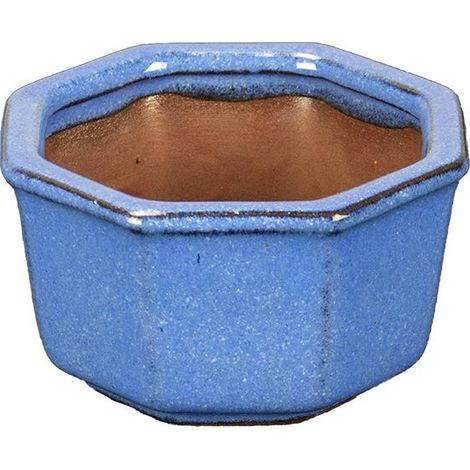 Vaso per bonsai ottagonale in gres smaltato blu 6x6x3,5 cm - SF24