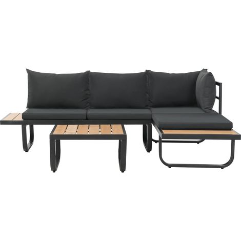Canapé d'angle de jardin Divan de jardin à 2 places avec coussins Aluminium WPC (1/5)