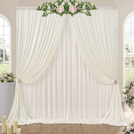 Rideau de toile de fond de fête - 3 x 3 m - Ivoire - En polyester - Pour anniversaire, fête prénatale, baptême, douche nuptiale - Ivoire (1/5)