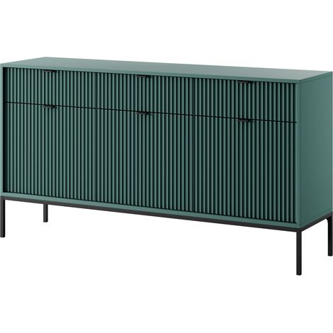Cassettiera 154 cm, 3 cassetti, 3 ante, Labrador / Nero, maniglie nere, 154 x 39 x 83 cm (1/5)