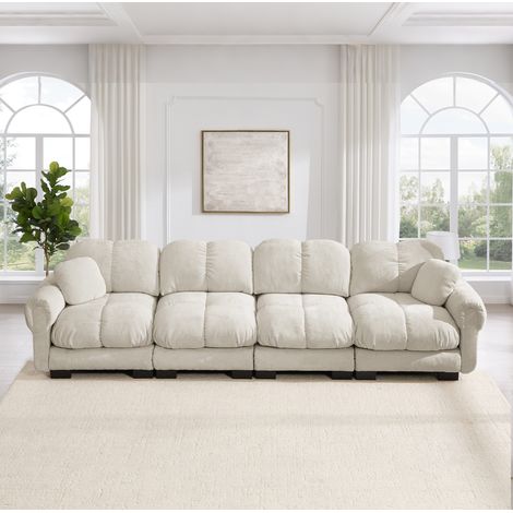 Modulares 4-Sitzer-Sofa aus Chenille, 330 x 86 x 90 cm, Hellkhaki HAVRYA (1/5)