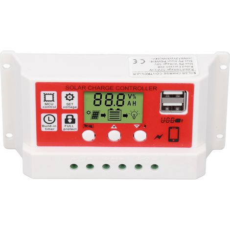 Régulateur de charge solaire PWM pour batterie lithiume panneau photovoltaïque écran LCD 12V/24V 20A (1/5)