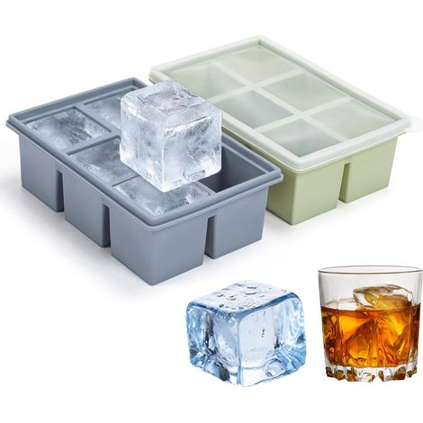 Bac à Glaçons Lot de 2 avec Couvercle, Moule Glaçons Carrés 6 cm, Gros Glaçons pour Whisky, Cocktail, Bar Maison, Démoulage Facile, Réutilisable (1/5)