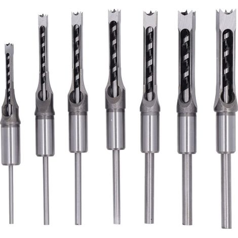 7-teiliges Vierkantbohrer-Set für Holzbearbeitung: 1/4", 5/16", 3/8", 2/5", 1/2", 9/16", 5/8" HSS-Stemmmeißel-Set, Lochsäge, Vierkantbohrer mit Koffer