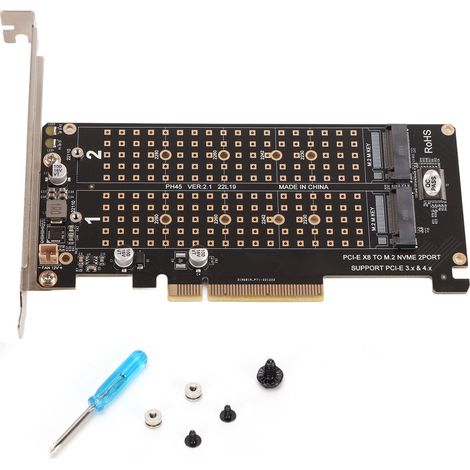 Adattatore doppio SSD M.2 NVMe a PCIe x8 con connettore M-key, convertitore per hard disk, scheda di espansione PH45 (1/5)