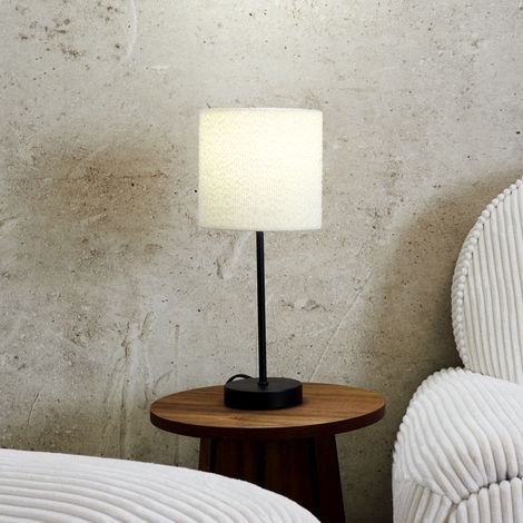 Lampe - HOME DECO FACTORY - Métal - Abat-jour en tissu bouclette - Noir (1/4)