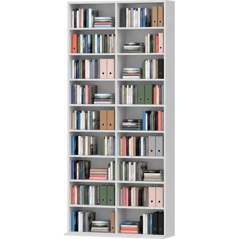 Scaffale CD DVD Blu-ray 78,5 x 24 x 175 cm in truciolare bianco salvaspazio - CHICFURN (1/5)