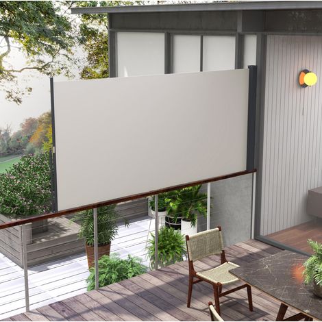 Tenda laterale avvolgibile in metallo e poliestere grigio chiaro, protezione UV30+, retrattile (1/5)