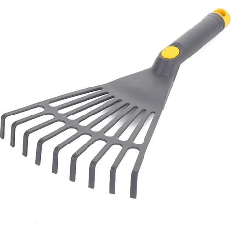 Râteau de jardin en plastique simple — Compatible pour le nivellement, poignée ergonomique, robuste — Idéal pour l'herbe et les feuilles mortes (Gris)