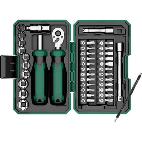 Set di chiavi a bussola - Set di 40 chiavi a bussola e cacciaviti a scatto, set di cacciaviti magnetici, strumenti manuali per riparazioni. (1/2)