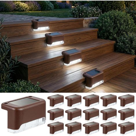 Qoosea Outdoor Solar Stair Lights, Set of 16 Solar Step Lights, Waterproof LED Solar Outdoor Decorative Lights for Fences, Gardens, Paths and Patios (Cool White) (1/5)