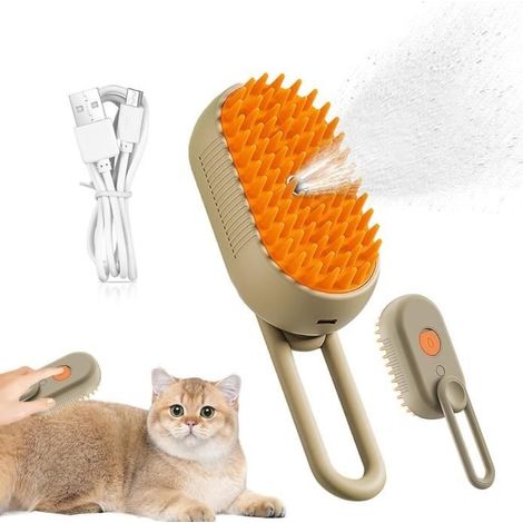 Steamy Cat Brush,Brosse À Vapeur Pour Chat Cheins 3 En 1,Peigne De Massage Électrique Pour Animaux,Brosse De Toilettage Pour Chat (1/4)