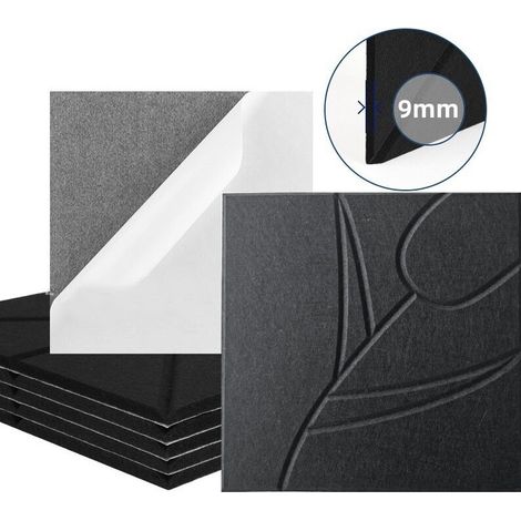 Lot de 12 panneaux acoustiques autocollants, rembourrage insonorisant en polyester, panneaux muraux insonorisants haute densité, 30 x 30 x 1 cm, noir (1/5)