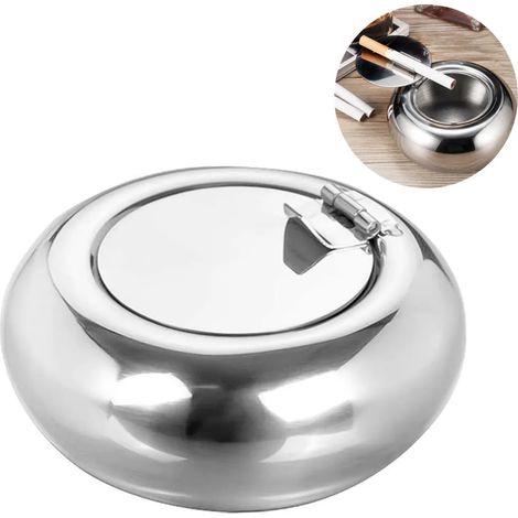Cendrier intérieur et extérieur en acier inoxydable avec couvercle à charnière et grand cendrier anti-vent (1/5)