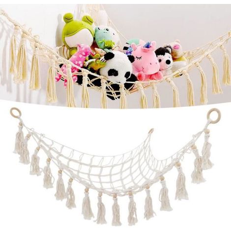 Hamac De Rangement - Coton Et Bois De Bouleau - Pour Peluches - Triangulaire - 1 Pièce (1/4)