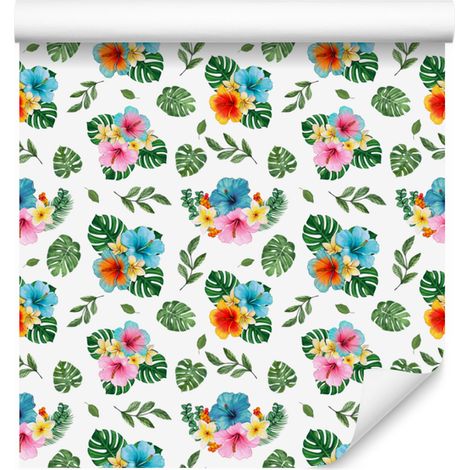 Carta da parati con fiori bianchi e verdi per soggiorno e camera da letto 50x1000 cm (1/5)